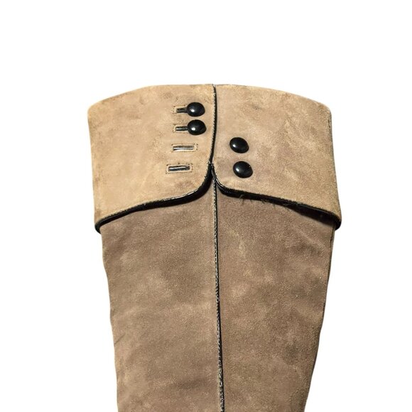 SOLF.Women Brown Suede Knee-High Heeled Boots Size 7.5   & Button Details - Picture 9 of 13